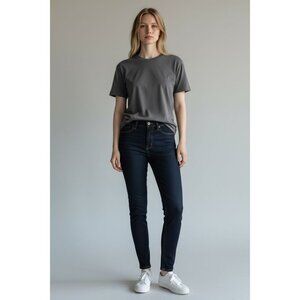L'Agence Women's Andrea High Rise 26" Jeans in Midnight Dark Ankle Zip Size 27